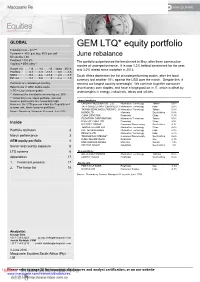 GEM LTQ* Equity Portfolio Tracking Error = 6%*** Turnover = 40% P.A