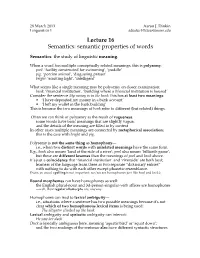 Lecture 16 Semantics: Semantic Properties of Words