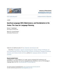 Quechua Language Shift, Maintenance, and Revitalization in the Andes: the Case for Language Planning