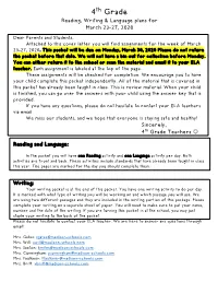 4Th Grade Reading, Writing & Language Plans for March 23-27, 2020