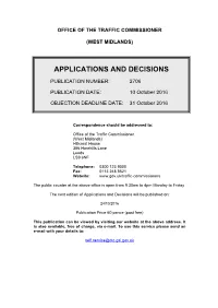 Applications and Decisions: West Midlands: 10 October 2016