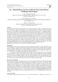 Fee - Based Library Services in Private University Library Challenges and Prospect