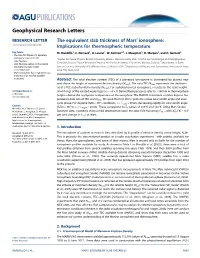 The Equivalent Slab Thickness of Mars' Ionosphere: Implications for Thermospheric Temperature