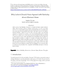 Why Leibniz Should Have Agreed with Berkeley About Abstract Ideas