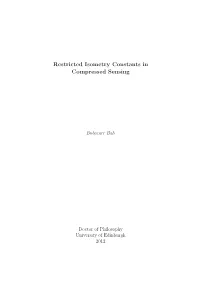Restricted Isometry Constants in Compressed Sensing