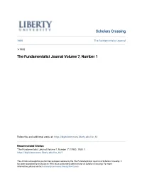 The Fundamentalist Journal Volume 7, Number 1