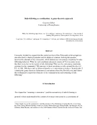 1 Rule-Following As Coordination: a Game-Theoretic Approach Giacomo