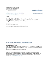 Modeling Uric Acid Kidney Stones Disease in D. Melanogaster Using Rnai and Dietary Modulation