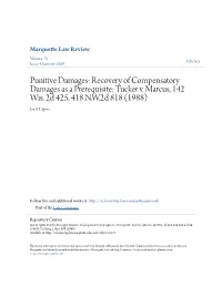 Punitive Damages: Recovery of Compensatory Damages As a Prerequisite: Tucker V