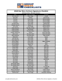 2018 Star Wars Archives Signatures Checklist