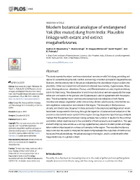 Modern Botanical Analogue of Endangered Yak (Bos Mutus) Dung from India: Plausible Linkage with Extant and Extinct Megaherbivores