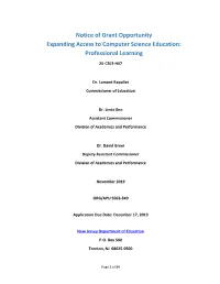 Notice of Grant Opportunity Expanding Access to Computer Science Education: Professional Learning