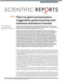 Plant-To-Plant Communication Triggered by Systemin Primes Anti