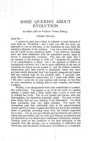 SOME QUERIES ABOUT EVOLUTION an Open Letter to Professor Vernon Kellogg