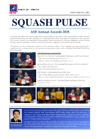 Squash Pulse ISSUE XIII/ OCT, 2019 SQUASH PULSE ASF Annual Awards 2018