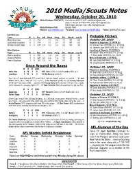 2010 Media/Scouts Notes Wednesday, October 20, 2010 Media Relations CONTACTS: Paul Jensen (480/710-8201, Paul.Jensen@Mlb.Com) Adam C