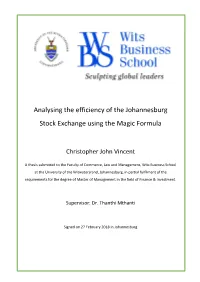Analysing the Efficiency of the Johannesburg Stock Exchange Using the Magic Formula