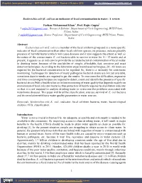 E. Coli) As an Indicator of Fecal Contamination in Water: a Review