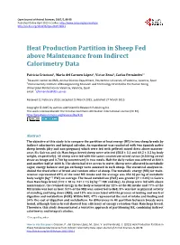 Heat Production Partition in Sheep Fed Above Maintenance from Indirect Calorimetry Data