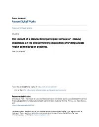 The Impact of a Standardized Participant Simulation Learning Experience on the Critical Thinking Disposition of Undergraduate Health Administration Students