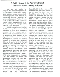 A Brief History of the Newtown Branch Operated by the Reading Railroad