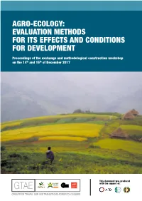 Agro-Ecology: Evaluation Methods for Its Effects and Conditions for Development