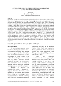 An Appraisal Analysis : the Interpersonal Meanings in the Discourse of a Lyric