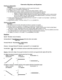 Kinematics Big Ideas and Equations Position Vs