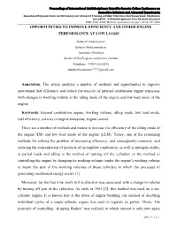Opportunities to Improve Efficiency and Other Engine Performance at Low Loads