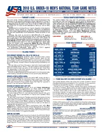 2018 U.S. Under-18 Men's National Team Game Notes Preliminary Round Vs