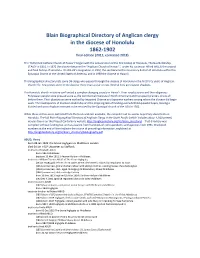 Blain Biographical Directory of Anglican Clergy in the Diocese of Honolulu 1862-1902 Final Edition (2012, Corrected 2018)