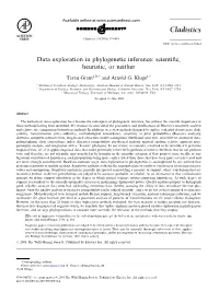 Data Exploration in Phylogenetic Inference: Scientiﬁc, Heuristic, Or Neither