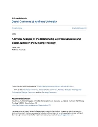 A Critical Analysis of the Relationship Between Salvation and Social Justice in the Minjung Theology