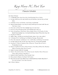 King Henry IV, Part Two Character Schedule