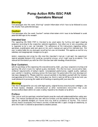 Pump Action Rifle ISSC PAR Operators Manual