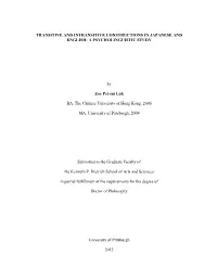 Transitive and Intransitive Constructions in Japanese and English: a Psycholinguistic Study