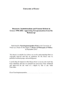University of Exeter Discursive Institutionalism and Pension