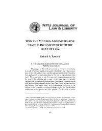 Why the Modern Administrative State Is Inconsistent with the Rule of Law
