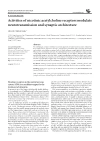 Activities of Nicotinic Acetylcholine Receptors Modulate Neurotransmission and Synaptic Architecture