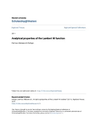 Analytical Properties of the Lambert W Function