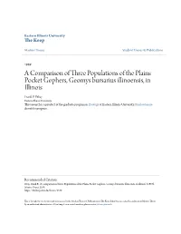 A Comparison of Three Populations of the Plains Pocket Gophers, Geomys Bursarius Illinoensis, in Illinois Frank P