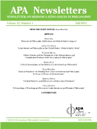 APA Newsletters NEWSLETTER on HISPANIC/LATINO ISSUES in PHILOSOPHY