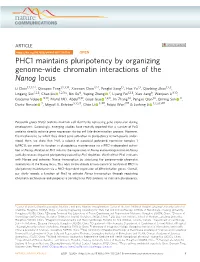 PHC1 Maintains Pluripotency by Organizing Genome-Wide Chromatin Interactions of the Nanog Locus