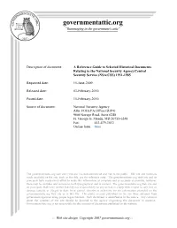 A Reference Guide to Selected Historical Documents Relating to the National Security Agency/Central Security Service (NSA/CSS) 1931-1985