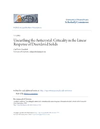 Criticality in the Linear Response of Disordered Solids Carl Peter Goodrich University of Pennsylvania, Carlpgoodrich@Gmail.Com