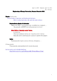 Engineering of Energy Conversion, Summer Semester 2012 Physics Of