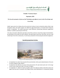 Monthly Violations Report September 2020 the Israeli Systematic Attacks