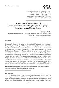 Multicultural Education As a Framework for Educating English Language Learners in the United States