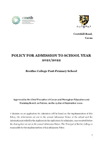 Policy for Admission to School Year 2021/2022