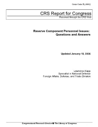 Reserve Component Personnel Issues: Questions and Answers